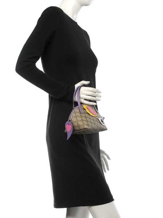 Gucci Handbags - Gucci Beige GG Supreme Mini Dome Satchel with Purple Trim and Colorful Appliqués
